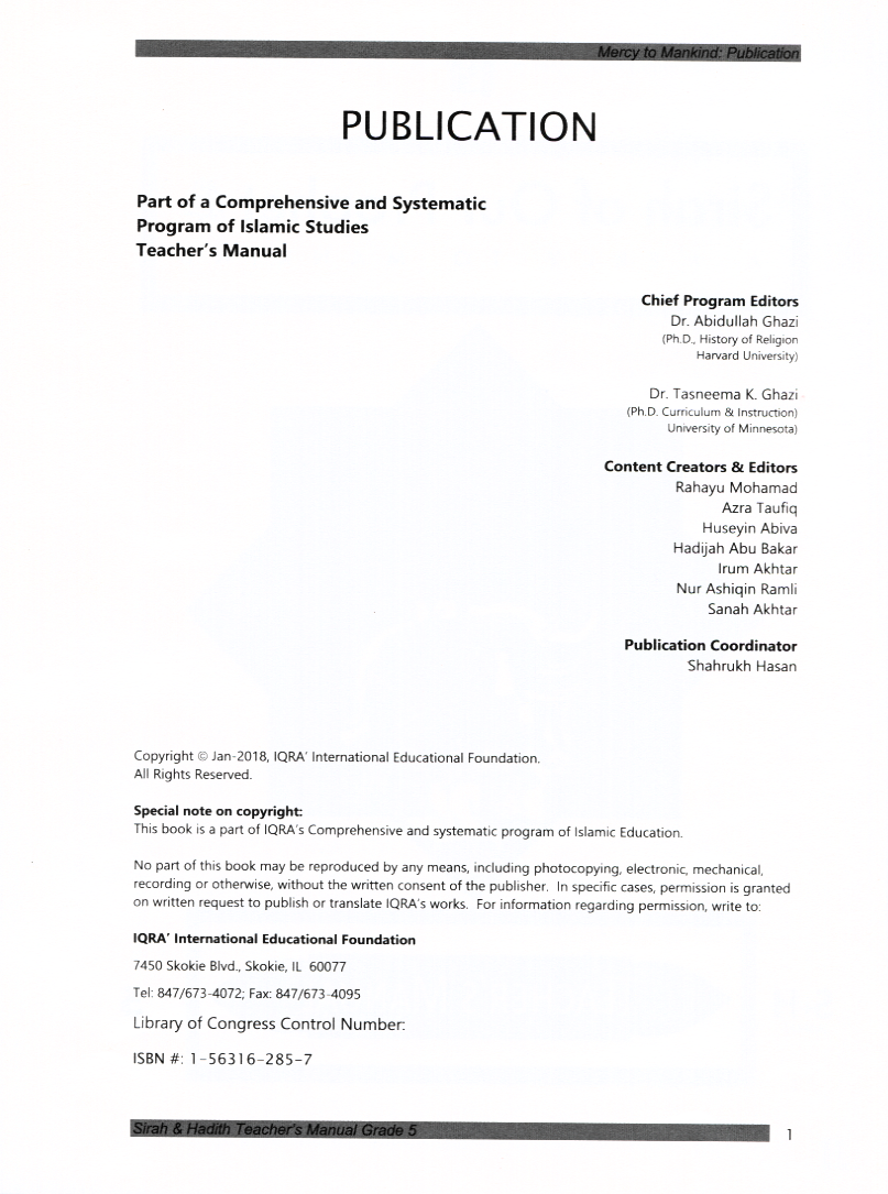 Teacher's Manual: Sirah of our Prophet Grade 5 - Premium Textbook from IQRA' international Educational Foundation - Just $35! Shop now at IQRA.ORG