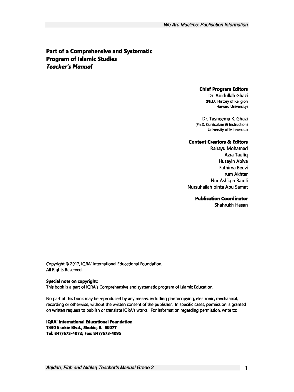 Teacher's Manual: We Are Muslim Grade 2 - Premium Textbook from IQRA' international Educational Foundation - Just $30! Shop now at IQRA Book Center