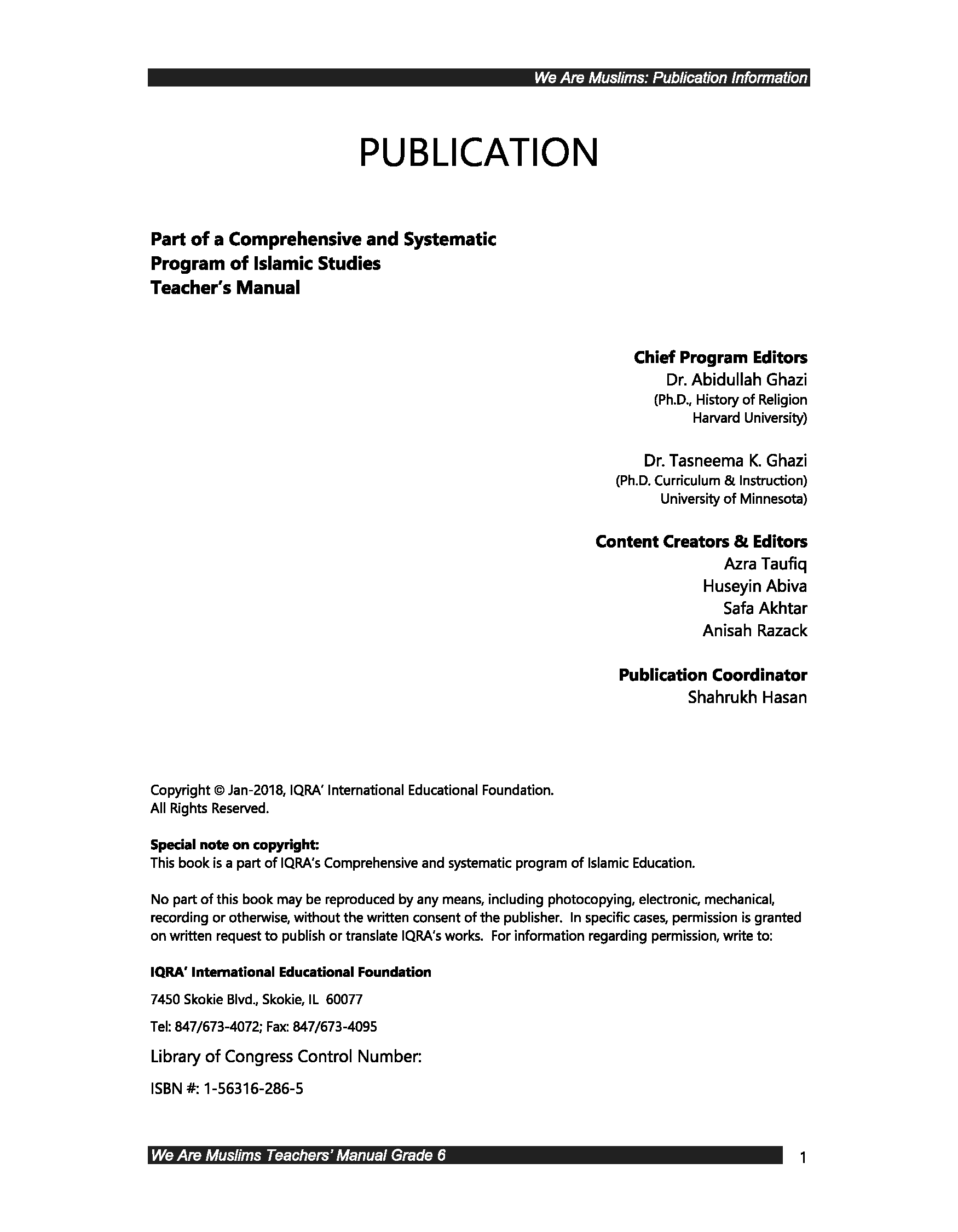 Teacher's Manual: We Are Muslim Grade 6 - Premium Text Book from IQRA' international Educational Foundation - Just $35! Shop now at IQRA Book Center | A Division of IQRA' international Educational Foundation