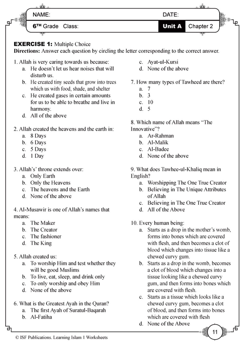 Learning Islam Worksheets: Level 1 (6th Grade) - Premium Workbook from Hani Book Store - Just $11.99! Shop now at IQRA.ORG
