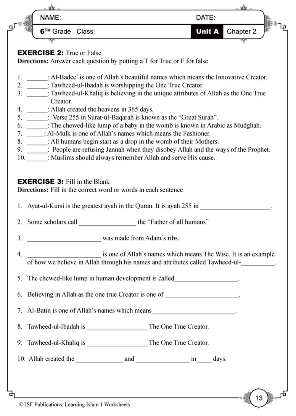 Learning Islam Worksheets: Level 1 (6th Grade) - Premium Workbook from Hani Book Store - Just $11.99! Shop now at IQRA.ORG