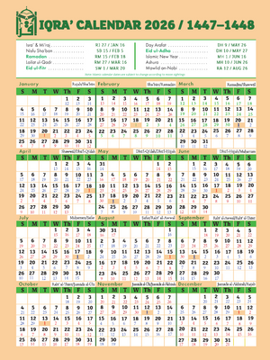 IQRA' Islamic Dates Calendar 2026 / 1447-1448 H