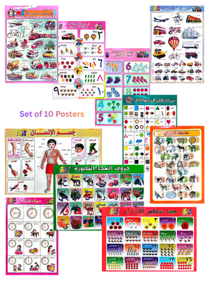 Picture Chart Set of 10 Arabic Words Numbers & More.