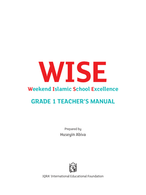 Teacher's Manual: IQRA WISE Grade 1